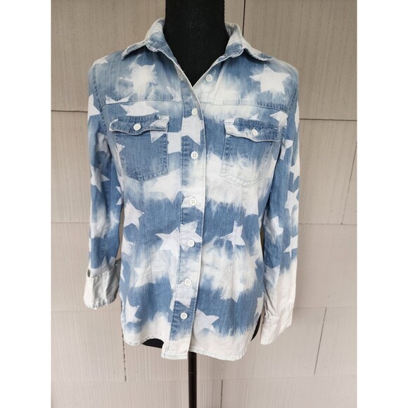 L'Amour Nanette Lepore Stars Button Up Blue And White Small Longsleeve Top - Picture 1 of 6